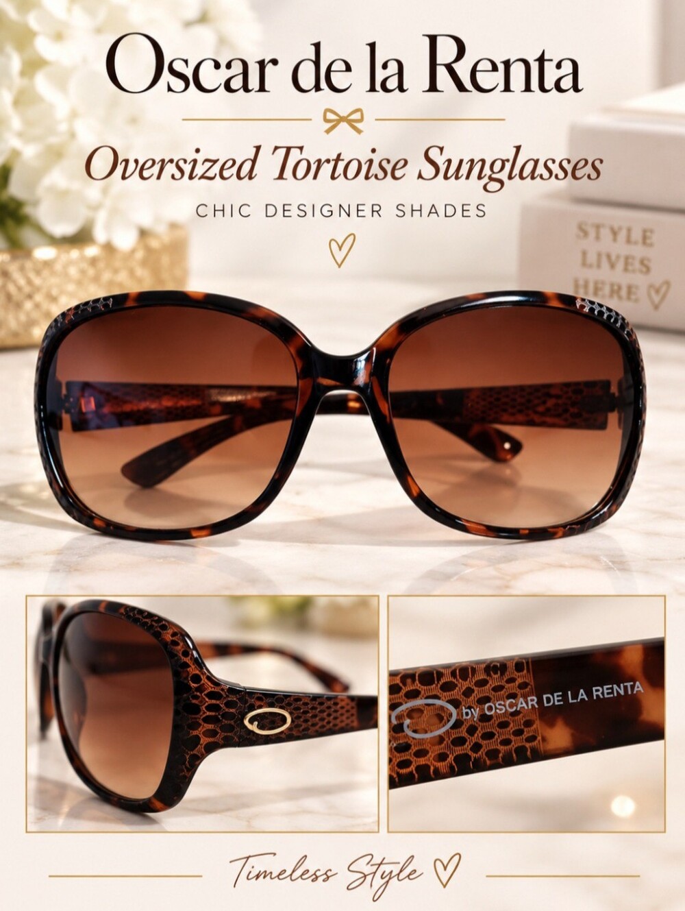 Oscar De La Renta Tortoise Brown Oversized Glasses